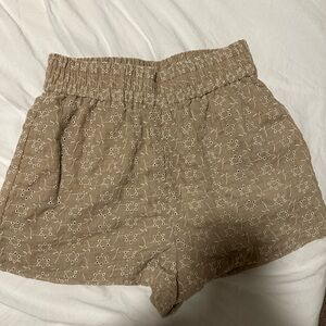 Zara High Waist Tan Shorts with Embroidery